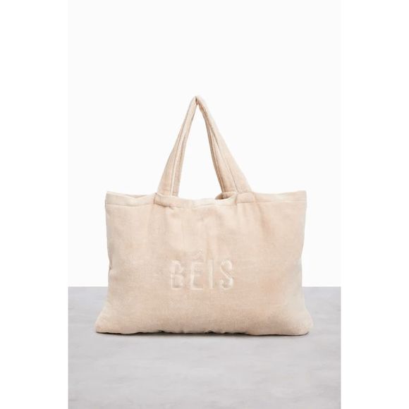 Beis Handbags - NWT BEIS Terry Towel Convertible Tote Bag in Beige